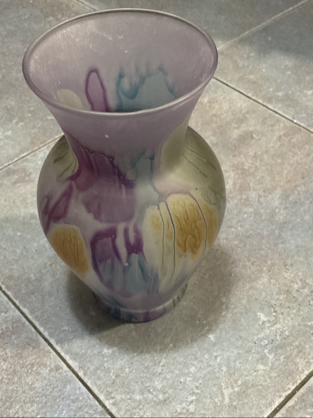 Decorative Hand-Blown Glass Vase in Purple and Pastel Hues